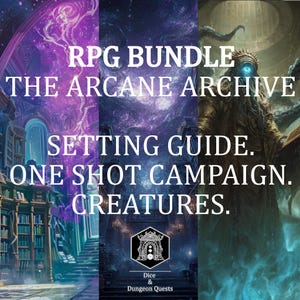 Paquete de juego de rol: El Archivo Arcano / Módulo de aventura para 5e + Compendio de monstruos + Guía de ambientación en PDF / Suplemento (descarga digital)