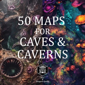 Coleção de mapas de batalha de 50 mapas (16:9) para cavernas e cavernas, para DnD (Dungeons and Dragons) ou Pathfinder, para Roll20, Foundry ou VTT