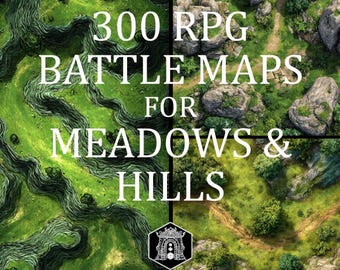 Battle Map Art - 300 digitale kaarten voor Meadows and Hills, voor VTT RPG Tabletop, Roll20, Fantasy Grounds of Foundry (digitale download)