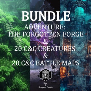 5E BUNDEL: The Forgotten Forge (One-Shot), + 20 Creatures of Caves + 20 Cave Battle-kaarten, voor D&D (Dungeons and Dragons) of Pathfinder