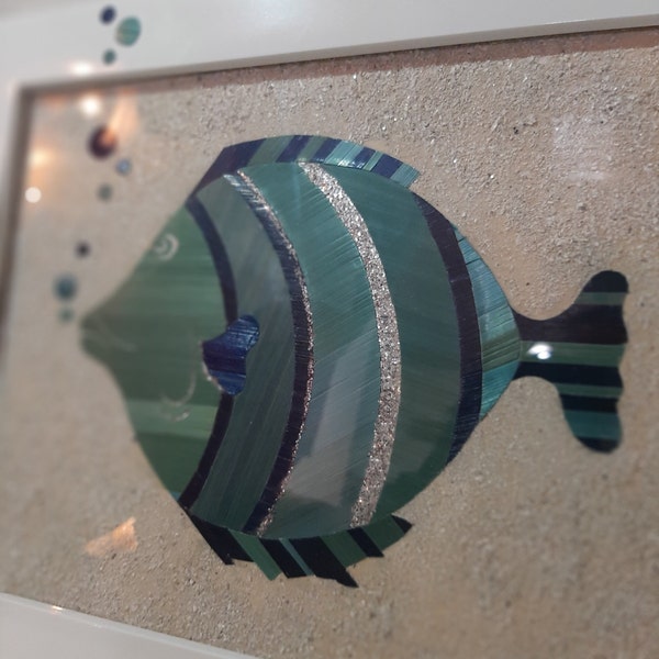 Tableau "Mer" - Poisson en marqueterie de paille