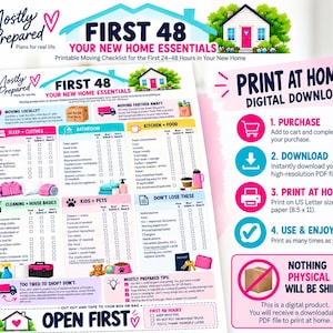 First 48 Hours New Home Essentials Checklist | Moving Tips Printable (Digital Download)