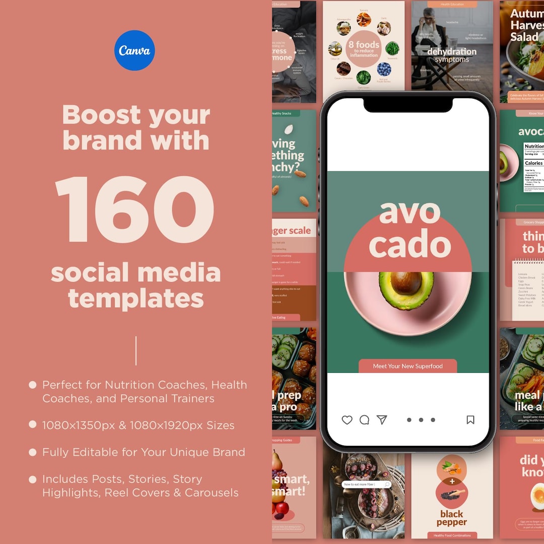 Nutrition Coach Canva Templates: Social Media Content Kit - Etsy