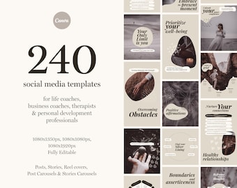 240 Social Media Templates, Life Coach Canva Designs (Digital Download)