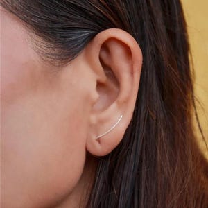 Sterling Silver Ear Climber Earrings, Ear Climbers, Silver Earrings, Ear Crawlers, Ear Sweep, Long Earrings Gold Filled Rose