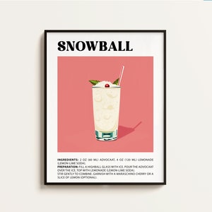 Cartel de cóctel retro de bola de nieve, impresión de arte de cóctel de receta, fiesta, cocina, decoración de bar. Matisse, maximalista, estilo abstracto. Descargable