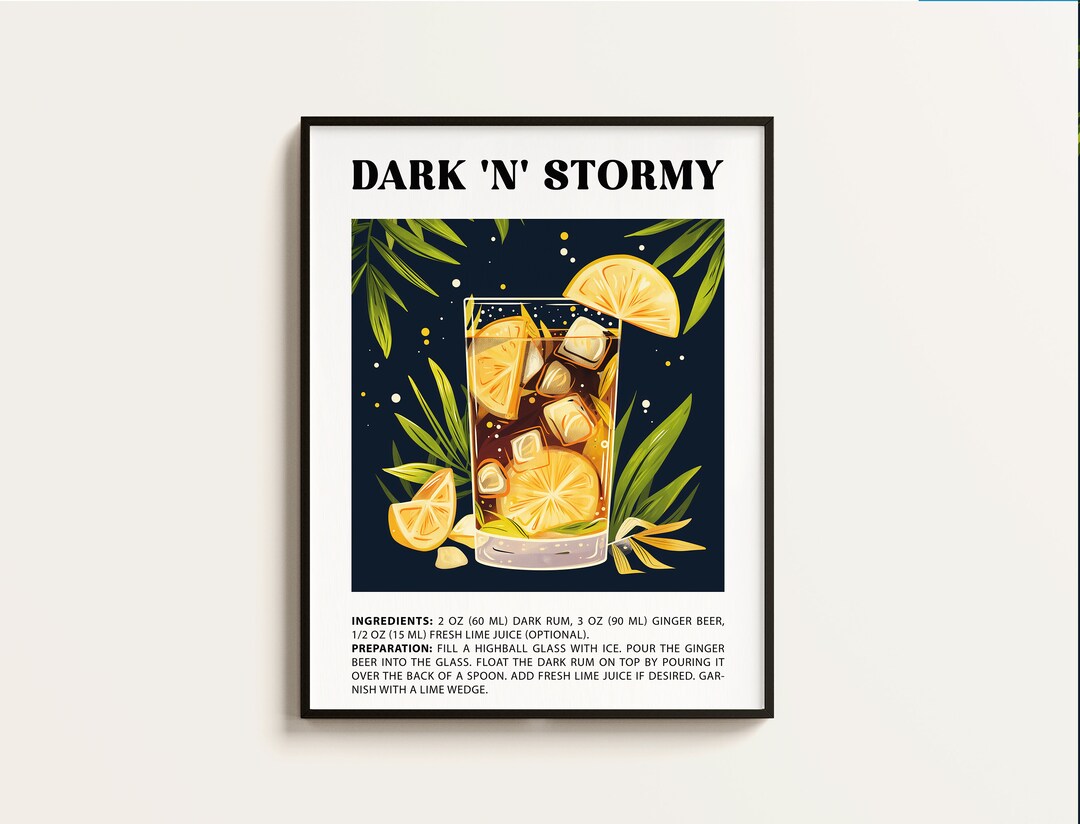 Dark and Stormig Cocktail Rezept Kunstdruck: Retro Bar Dekor (Download ...