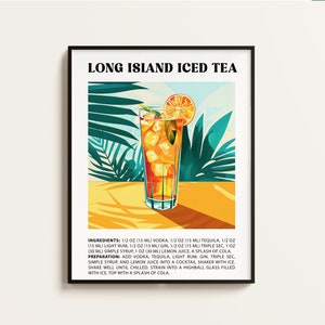 Long Island iced tea Cocktail Poster. Maximalist, Cocktail Recipe, Party, Kitchen, Bar, Cocktail Print. Retro, Matisse Style. Downloadable