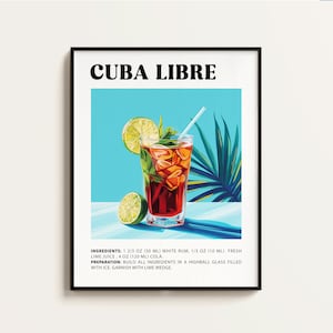 Cuba Libre Poster. Maximalist, Cocktail Recipe, Art Print, Party, Kitchen, Bar, Cocktail Print. Retro, Matisse, Abstract Style. Downloadable