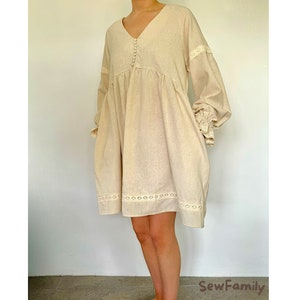 Cotton Linen Bohemian Lounge Dress: Retro Cottage Style Night Dress
