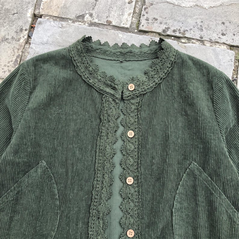 Lace Trim Corduroy Jacket: Cotton Button Up Layering Cardigan image 5