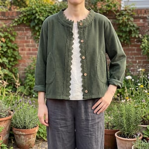 Lace Trim Corduroy Jacket: Cotton Button Up Layering Cardigan image 4