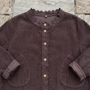 Lace Trim Corduroy Jacket: Cotton Button Up Layering Cardigan image 6
