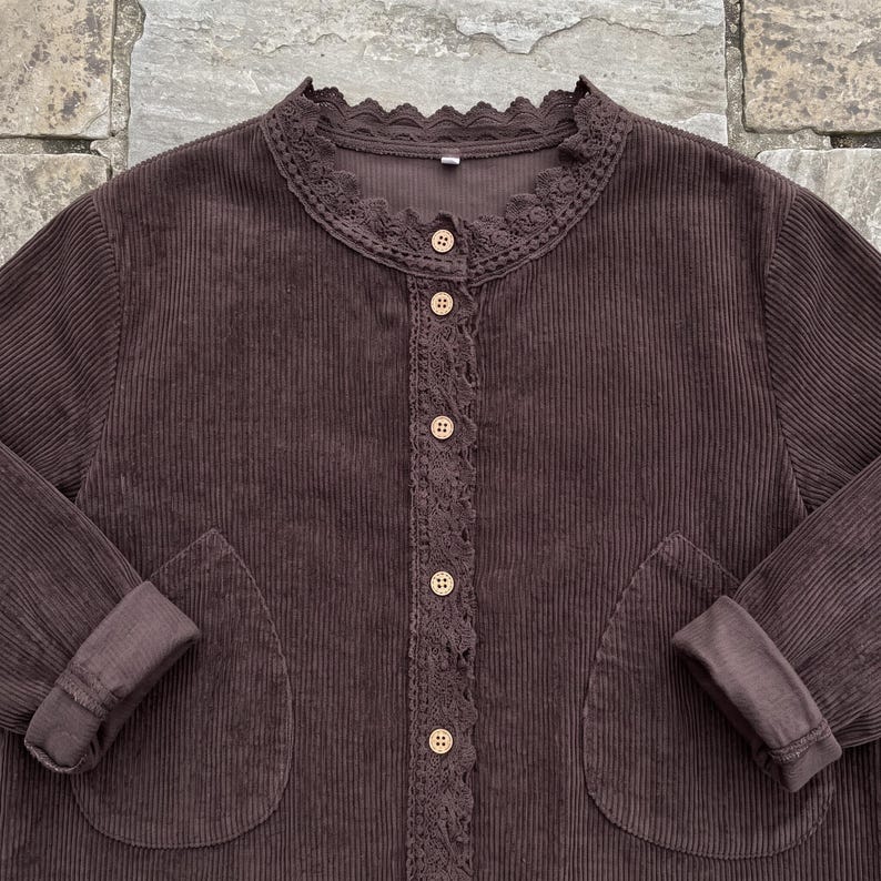 Lace Trim Corduroy Jacket: Cotton Button Up Layering Cardigan image 6