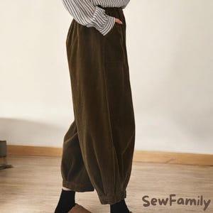 Corduroy Plus Size Adjustable Waist Bloomer Trousers - Cuffed Trousers, Corduroy Trousers, Autumn Trousers, Corduroy Pants, Womens Trousers