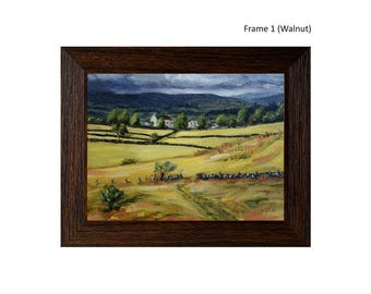 Original Countryside Oil Painting Framed, Farmhouse Field Wall Art, Small Impressionist Landscape, Rural Cottage Decor 6x8 in