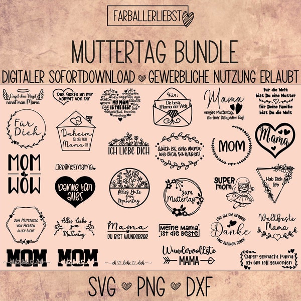 German Muttertag Mama Plotterdatei Plotten Silhouette Brother Cricut Bundle Laser SVG PNG Farballerliebst Sprüche Mothersday Commercial Use