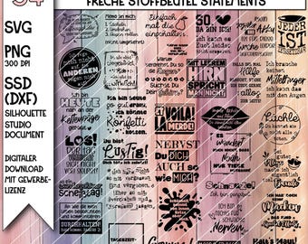Pacchetto di file per plotter: simpatiche borse in tessuto con frasi super impertinenti che bisogna avere il coraggio di presentare in pubblico.