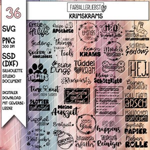 Paquete de archivos para plotter "Krimskrams": la versión hermana del paquete "Klimbim", con frases para decorar tus objetos cotidianos y regalos.