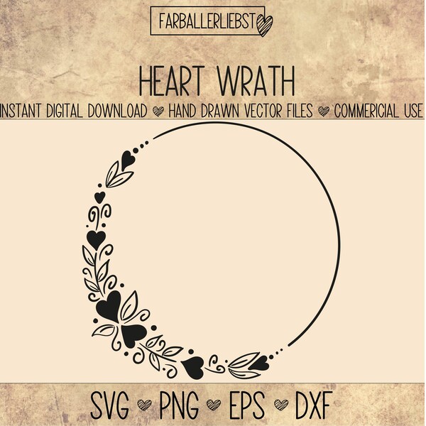 Kranz SVG Kreis Vector Hochzeit Rahmen Frame Circle Heart Vektor Clipart Zeichnung Plotterdatei Plotten Silhouette Laser Farballerliebst