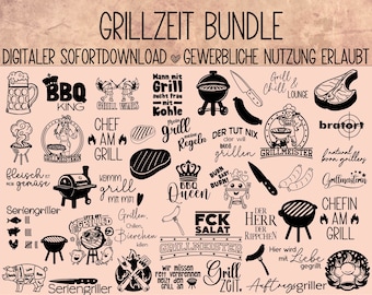 German Grillzeit Grillen BBQ Grill Saying Plotter File Plotting Silhouette Cricut Laser File SVG PNG Vector Farballerliebst Commercial License
