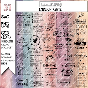 Plotterdateien Bundle Endlich Rente mit liebevollen, aufmunternden und ermutigenden Sprüchen & Motiven für Deine Kollegen und Freunde