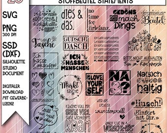 Paquete de archivos para plotter: Bolsas de tela con diseños y frases originales para bolsas individuales que siempre podrás usar.