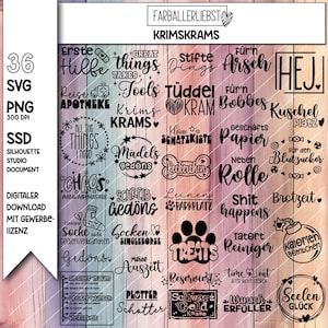 Plotterdatei Krimskrams Sprüche Utensilo Leseknochen Beschriften Text Silhouette Cricut Laserdatei SVG PNG Vektor Farballerliebst