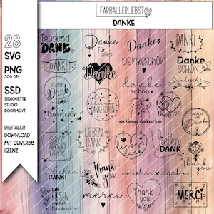 Fichier plotter Merci Merci Merci Cadeau Traçage Silhouette Cricut Fichier laser SVG PNG Vecteur Farballerliebst Licence commerciale