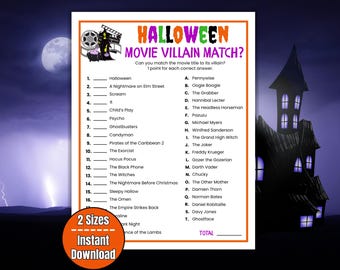 Bösewicht-Filmquiz, Halloween-Filmspiel für Teenager, Halloween-Spiele für Erwachsene, Kostümpartyspiel, Gruselfilm-Quiz, Büro-Quiz