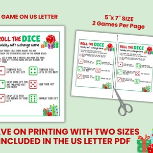 Two versions of the Roll the Dice game one as a US Letter size with one game. The second is a US Letter size with two 5x7 games on the page. Save money on printing with two games on one page.