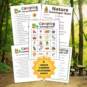 Camping Scavenger Hunt Printable, Outdoor Scavenger Hunt Activity for Kids, Campground Games, Nature Hunt, Summer Camping Games, Scouts Game image 1