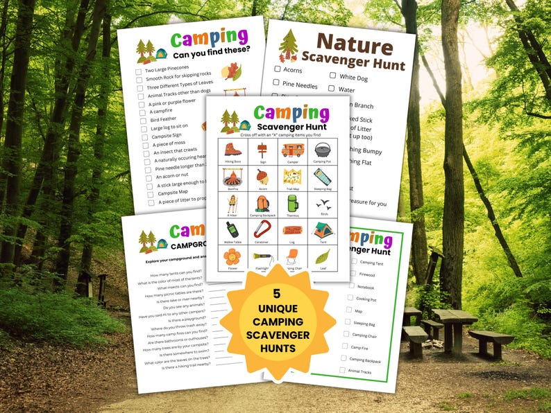 Camping Scavenger Hunt Printable, Outdoor Scavenger Hunt Activity for Kids, Campground Games, Nature Hunt, Summer Camping Games, Scouts Game image 1