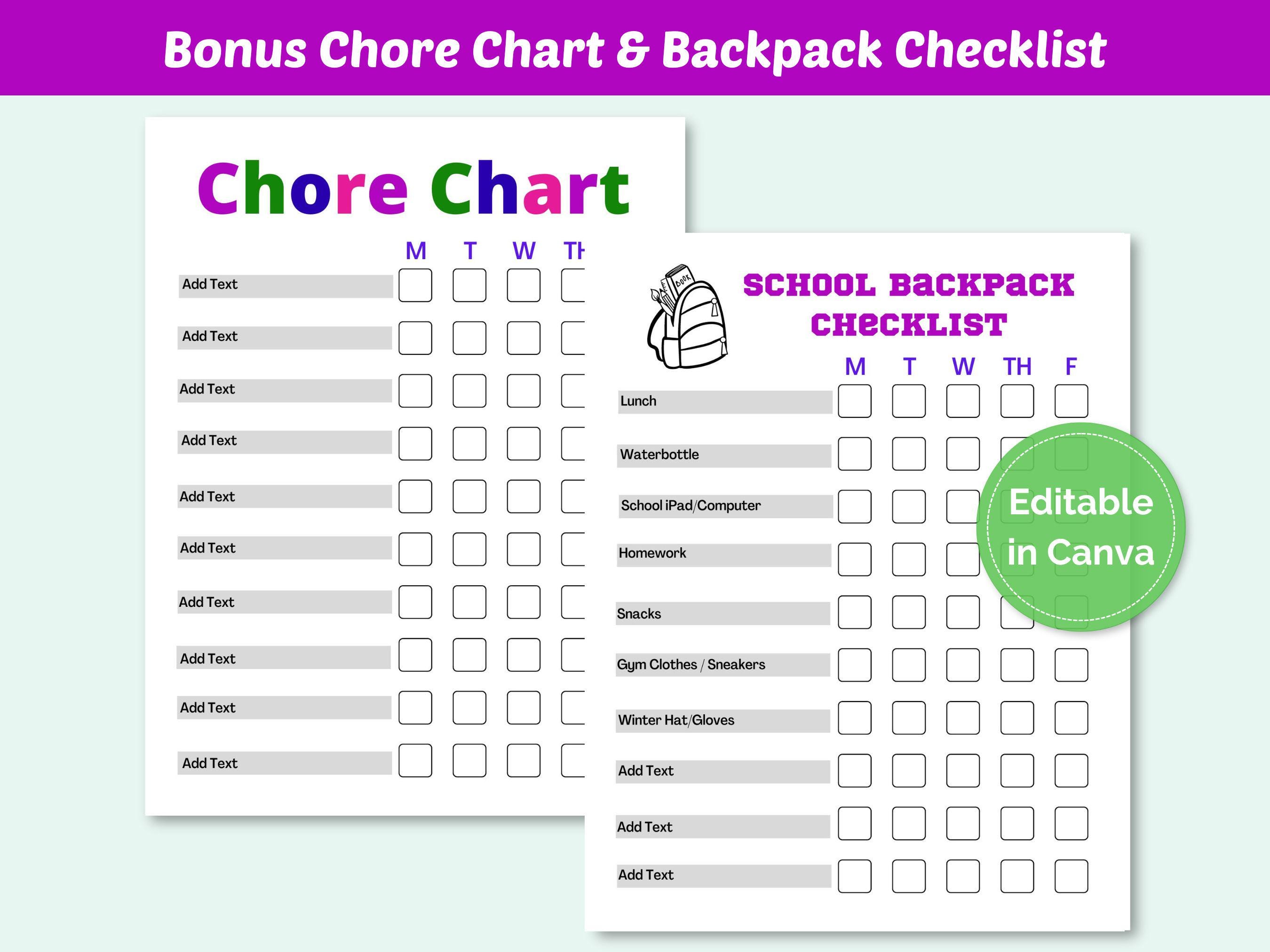 Editable Before and After School Routine Charts, Daily Checklists, Kids ...