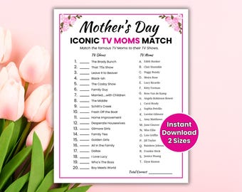 Mother's Day Famous TV Moms Game, Iconic TV Mom Match Up, Mother's Day Trivia Questions, Moms Night Out Party Game, Family Brunch Game Idea
