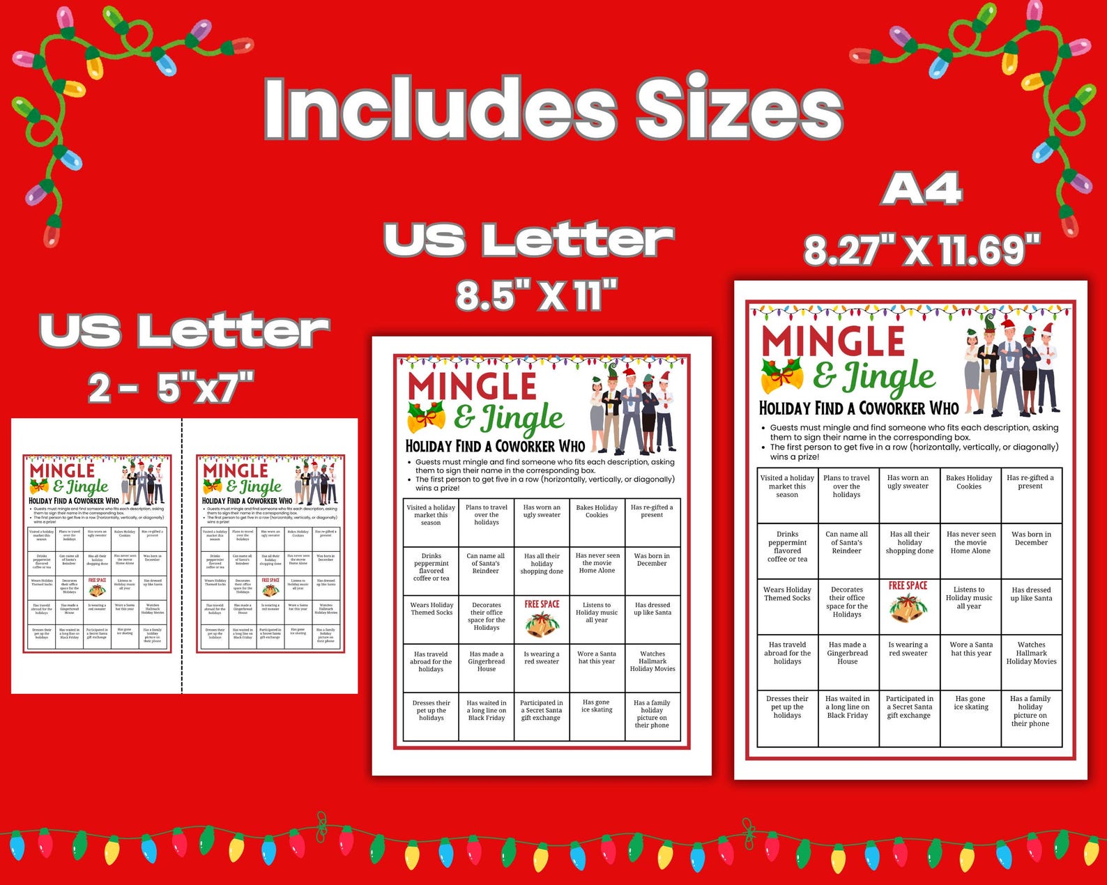 Holiday Mingle and Jingle Office Bingo, Find the Guest Bingo, Christmas ...