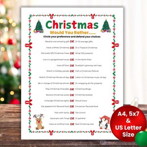 Christmas Would You Rather Game, This or That Questions, Fun Christmas Games, Printable Holiday Party Game, Youth Group Games, Kids & Adults