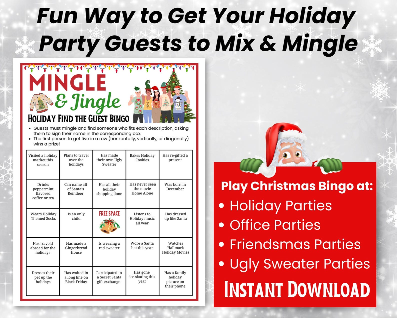 Christmas Find the Guest Bingo Game, Jingle Mingle Bingo, Ugly Sweater ...