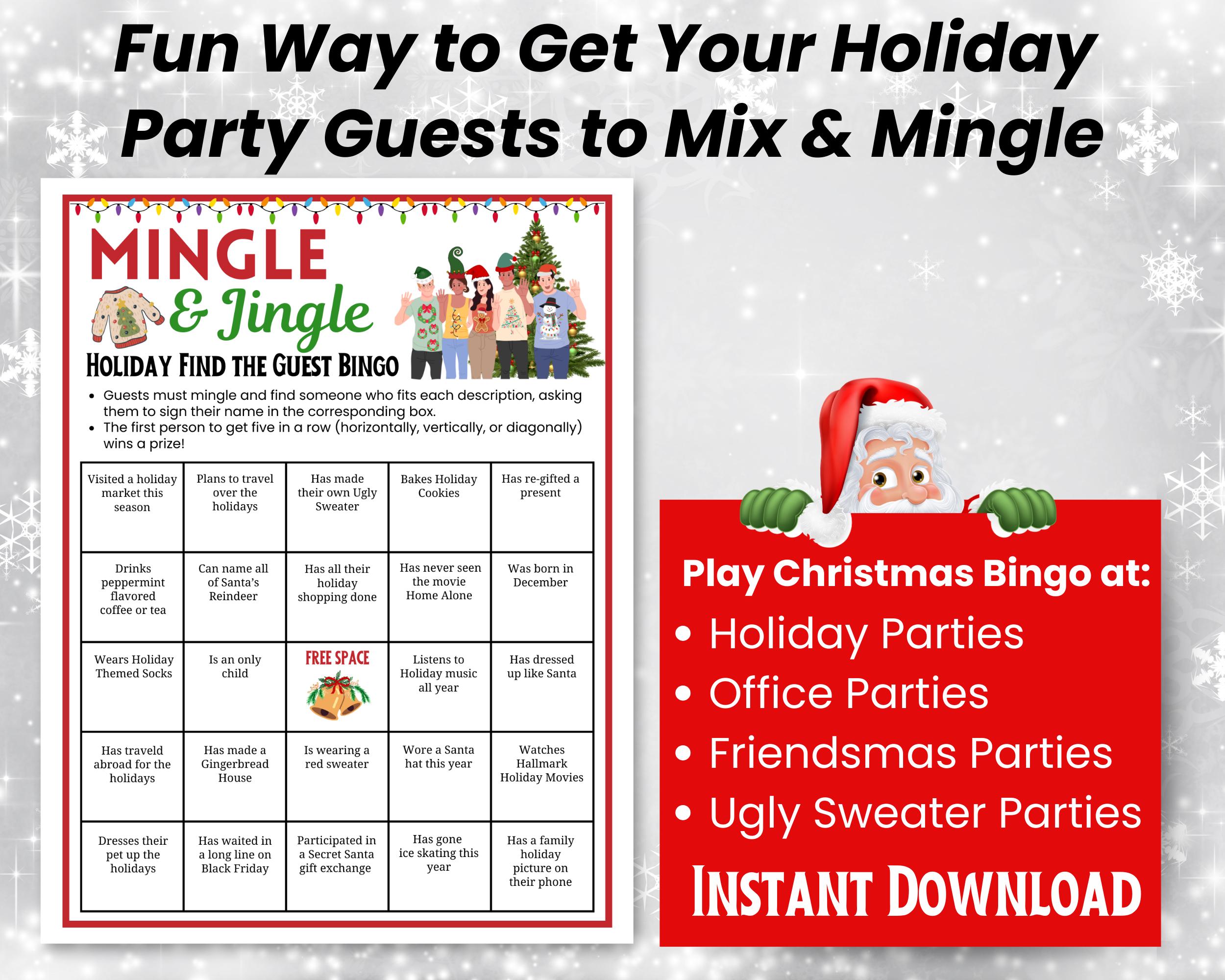 Christmas Find the Guest Bingo Game, Jingle Mingle Bingo, Ugly Sweater ...
