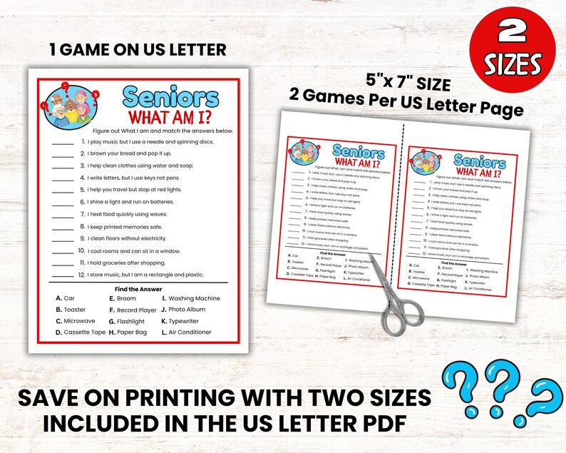 Senior Riddle Printabl Seniors What Am I Game, Senior Riddle Game, Guessing Game for Seniors ...