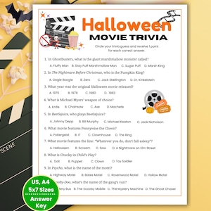 Halloween Movie Trivia Game, Horror Movie Trivia Quiz, Adult Halloween Game, Teen Halloween Game Night, Fun Classroom Game, Office Trivia