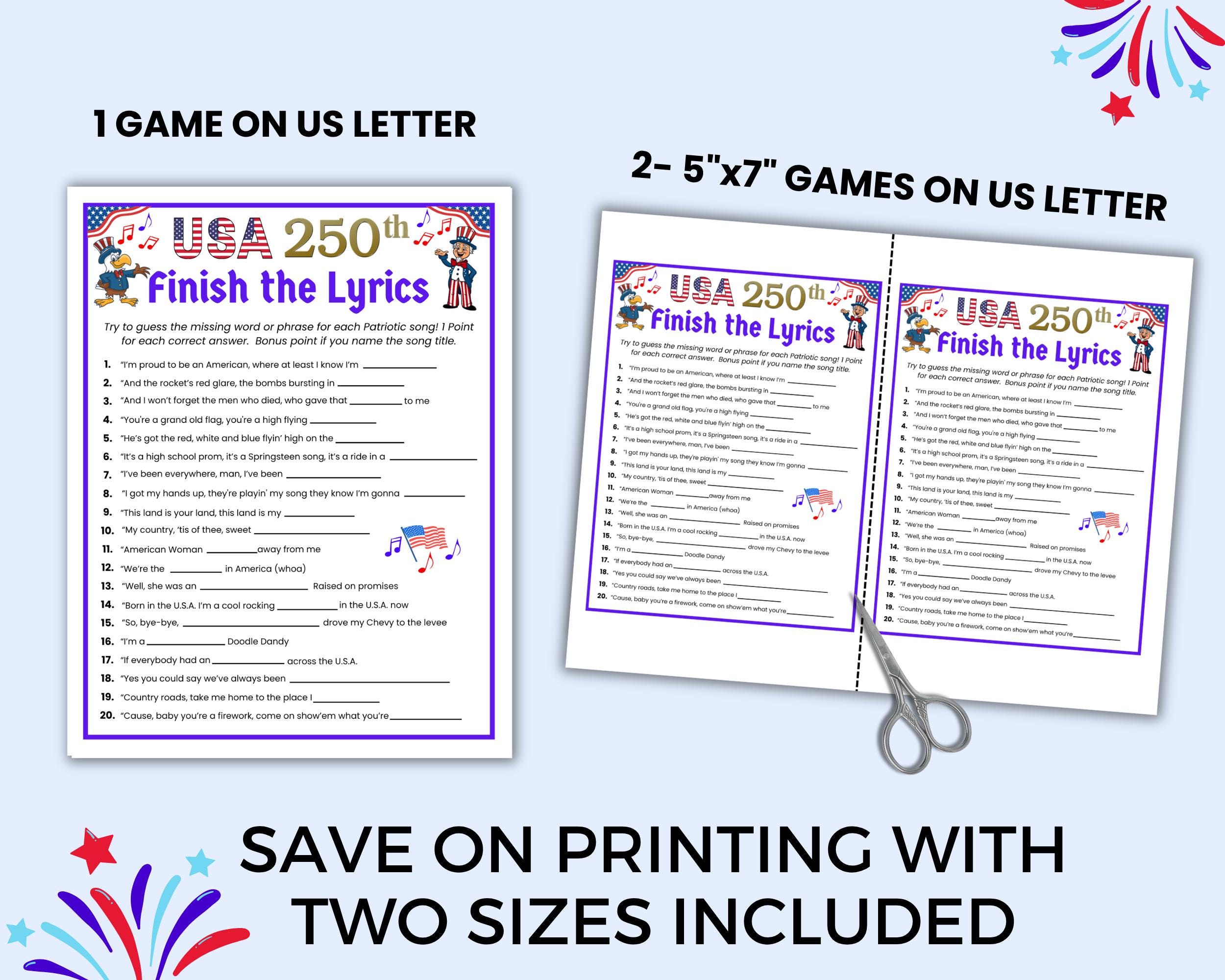USA 250th Anniversary Game Bundle, America 250 Years, Printable 4th of ...