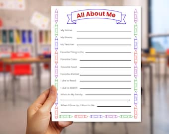 All About Me Printable, Getting to Know Me, Elementary Worksheet, Back to School Activity, All About Me Student Survey, Meet the Student