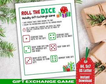 Christmas Dice Game, Gift Exchange Game, Pass the Present, Christmas Gift Swap, White Elephant game, Pass the Gift Family Holiday Party Game