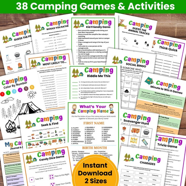 Camping Games Printable, Camping Activities, Camping Games Kids Familes, Scavenger Hunts Scout Games, Campground Games Bundle, Camping Party