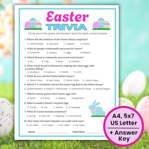 Easter Trivia Game, Printable Easter Games, Easter Party Game, Spring Trivia, Kids Easter Activities, Teen Easter Game, Easter Adult Games