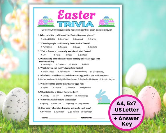 Easter Trivia Game, Printable Easter Games, Easter Party Game, Spring Trivia, Kids Easter Activities, Teen Easter Game, Easter Adult Games