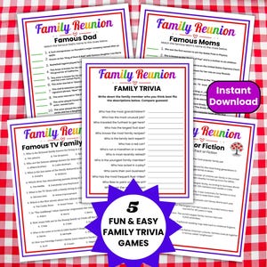 Family Reunion Trivia Games, Family Trivia, Printable Family Reunion Party Games, Trivia Questions, Family Quiz, Reunion Games Ideas