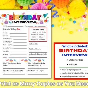 Printable Kids Birthday Interview, Birthday Questions Quiz, Keepsake ...