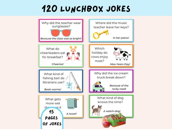 Lunchbox Jokes for Kids, Printable Lunch box Notes, Back to School Notes, School Jokes, Kids Riddles, LunchBox Joke Cards, Teacher Jokes